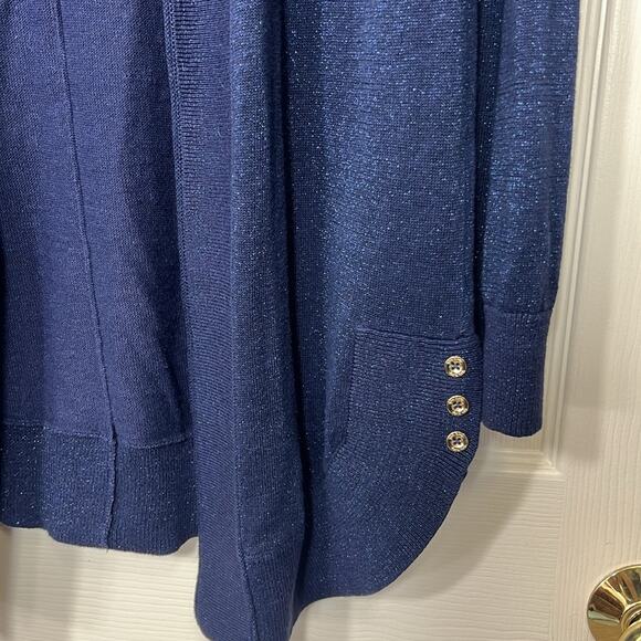 Lilly Pulitzer Micaila Cardigan Sweater Navy Metallic Open Longline Tulip Hem - Picture 4 of 11
